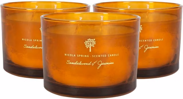 Nicola Spring Sandalwood and Jasmine Scented Soy Wax Pillar Candles, Pack of 3, 350g, Orange – 6