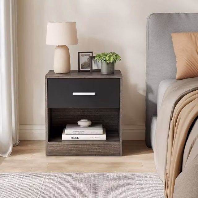 VASAGLE Bedside Table with Drawer and Open Compartment in Dark Brown