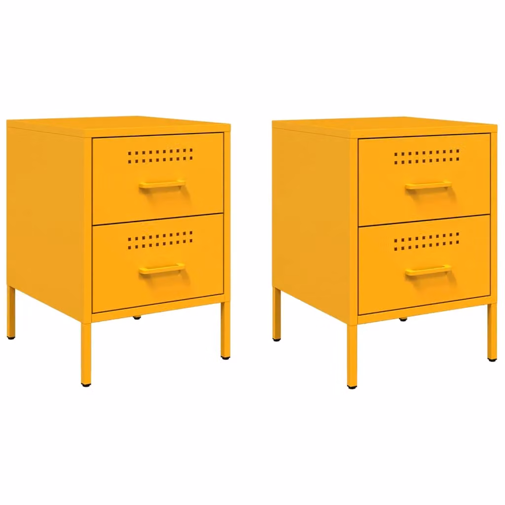 Berkfield Home Set of 2 Mustard Yellow Metal Bedside Cabinets W/D/H: 36 x 39 x 50.5 cm – 2