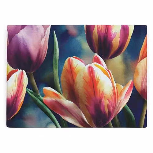 Purely Home Tulips Rectangular Glass Worktop Protector with Non-Slip Feet, Multicolour, W: 39 cm, D: 28.5 cm