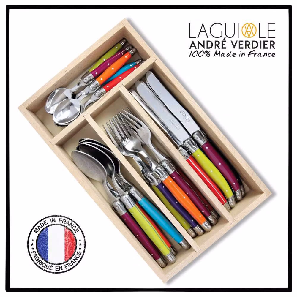 Laguiole 24 Piece Stainless Steel Cutlery Set in Multicolour with Polished Wood Presentation Case – 2