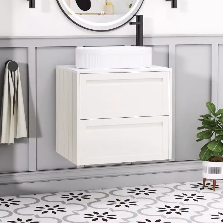 Royal Bathrooms Elmore 600mm Classic White Wall Hung 2 Drawer Vanity Unit with Lyon Basin