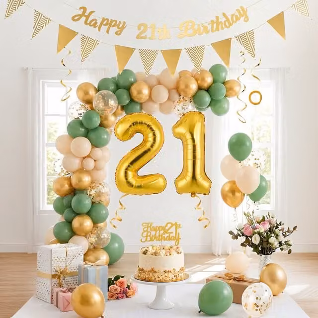 Lifeideas 31-Piece 21st Birthday Balloon Decoration Set with Letter Balloons in Green