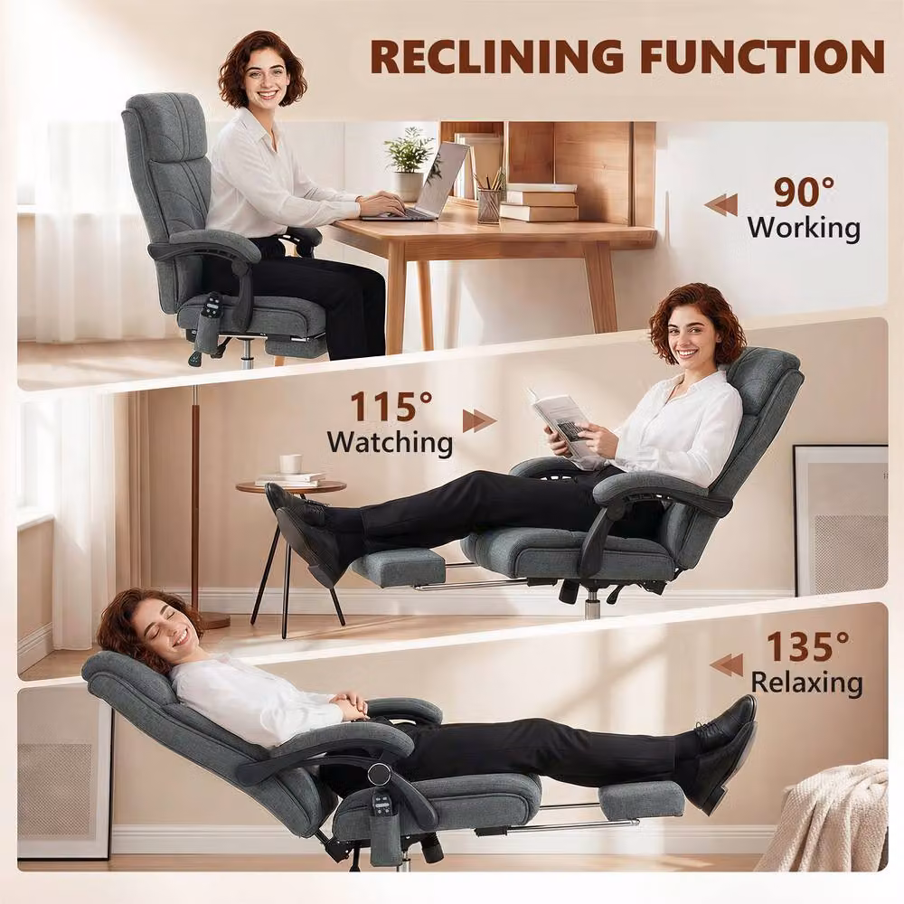 STILVORA Grey Fabric Heated Massage Executive Office Chair with Footrest and Headrest – 7