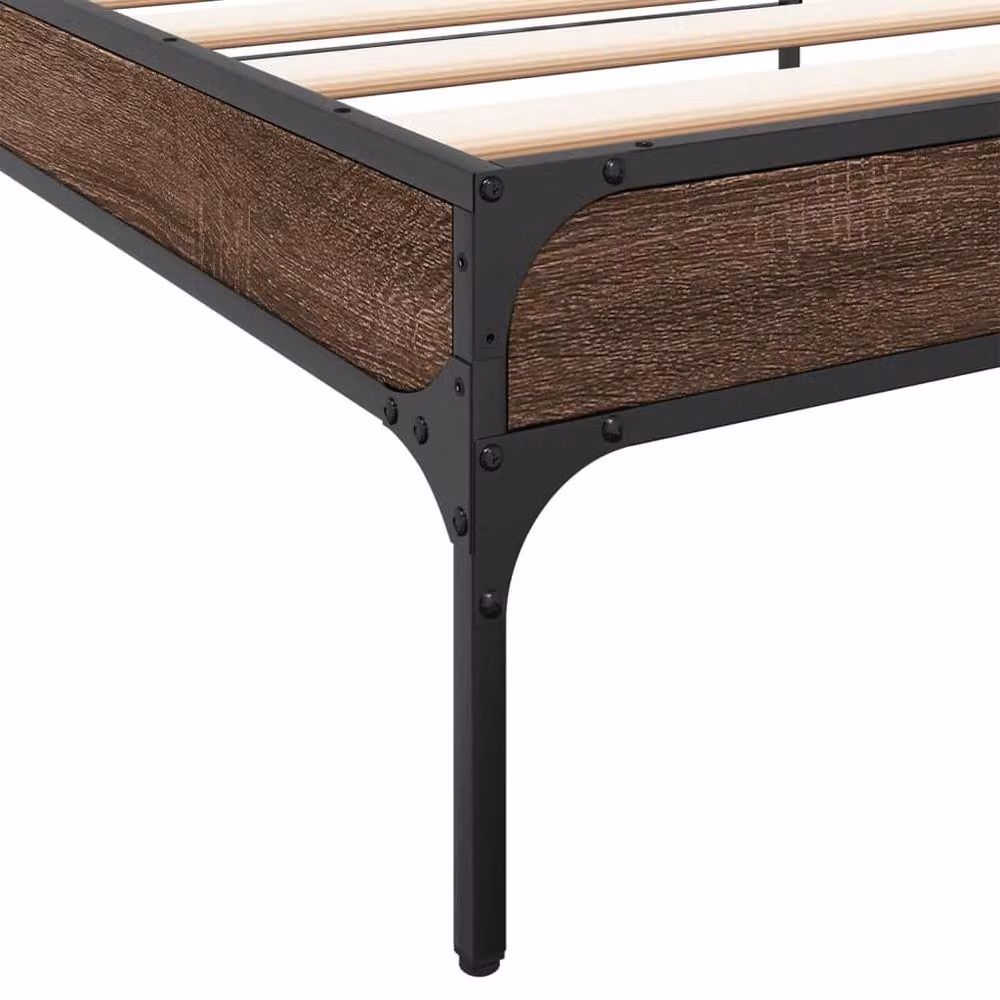 Berkfield Home Durable Bed Frame in Brown Oak, W/D/H: 90 x 200 x 30 cm – 3