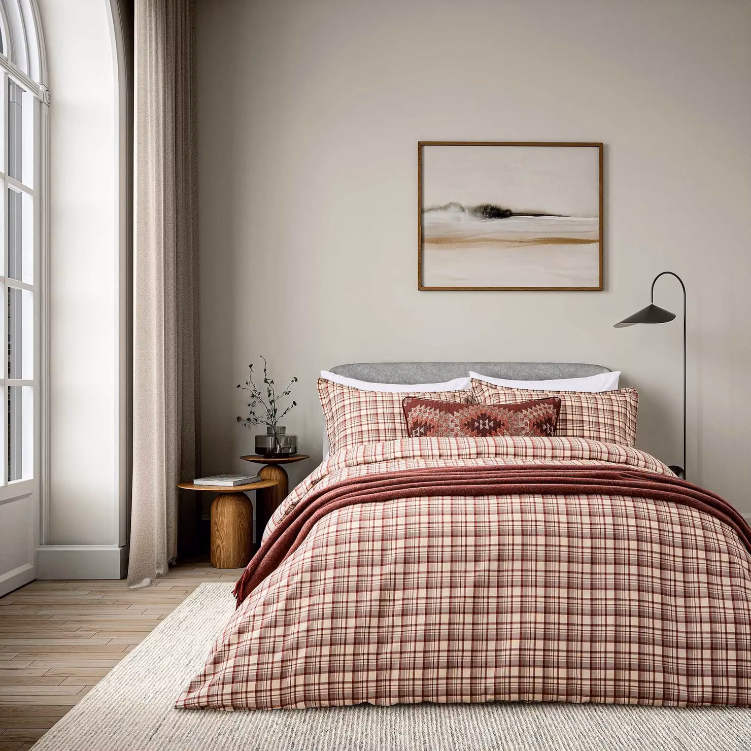 Bedeck of Belfast Red and Natural Woven Check Jacquard Cotton Super Kingsize Duvet Cover and Pillowcase Set, 200 x 200 cm – 2