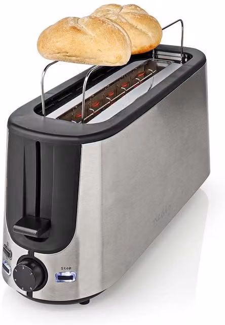 Nedis 1 Slot Stainless Steel Toaster with Bun Rack and 6 Warming Levels in Silver