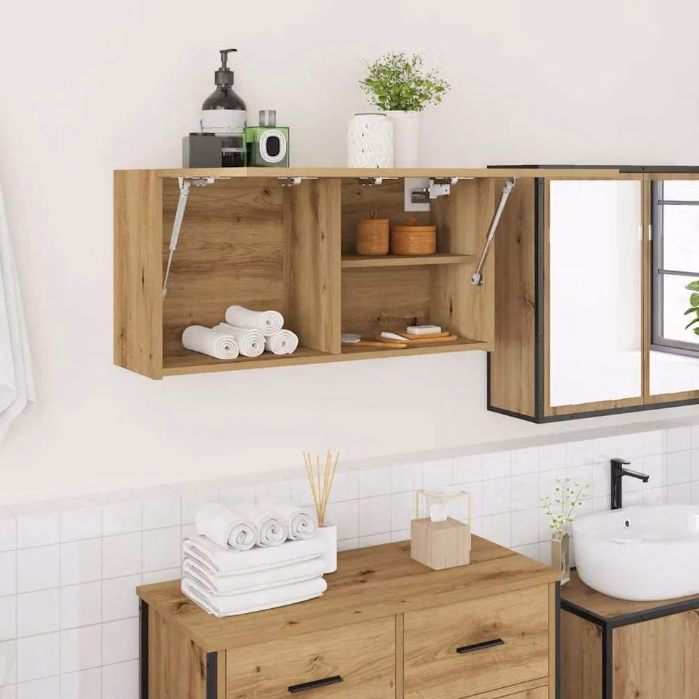 Berkfield Home Artisan Oak Bathroom Wall Cabinet, Brown, W: 80 cm, D: 25 cm, H: 40 cm – 2