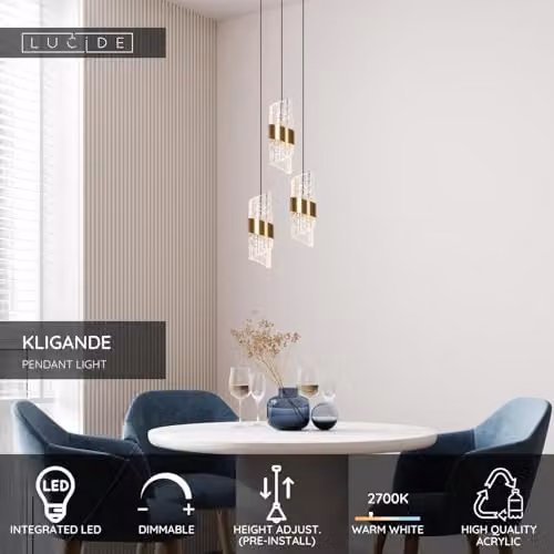 Lucide Kligande Dimmable Height Adjustable LED Pendant Light, Gold/Brass, Diameter: 25 cm – 2