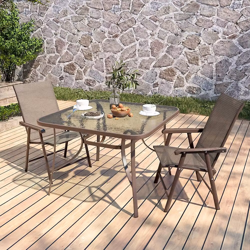 Living and Home Nabu 2 Seater Dining Bistro Set in Brown with Rattan and Glass Details – 2