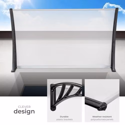 tectake Front Door Canopy with Translucent Polycarbonate Panels and Arched Side Struts, Black, W: 150 cm, H: 93 cm – 4