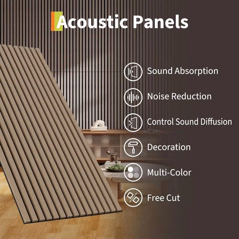 VOGREX 2-Pack 3D Fluted Wood Slat Acoustic Panels in Brown, W/H: 120 x 60 cm – 4