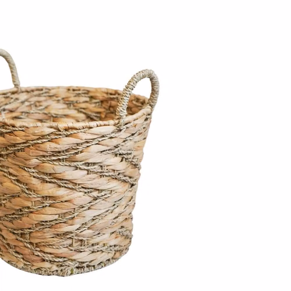 Lemon Pavilion Brown Water Hyacinth Woven Log Baskets with Handles (Set of 2) – 2