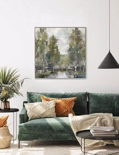 Gallery Direct At Dawn Square Framed Canvas Landscape Painting in Green
