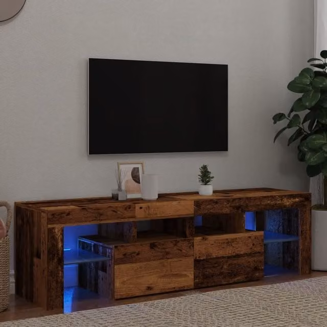 Berkfield Home Modern TV Cabinet with LED Lights in Old Wood Brown, W: 140 cm, D: 36.5 cm, H: 40 cm