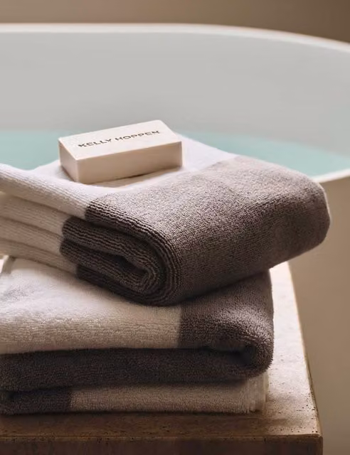 M&S Kelly Hoppen Grey Striped Turkish Cotton Towel