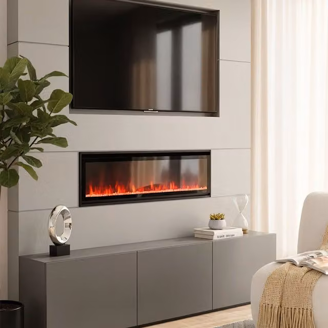 Livingandhome Wall Mounted Electric Fireplace Heater with Remote, Black, Width: 127 cm