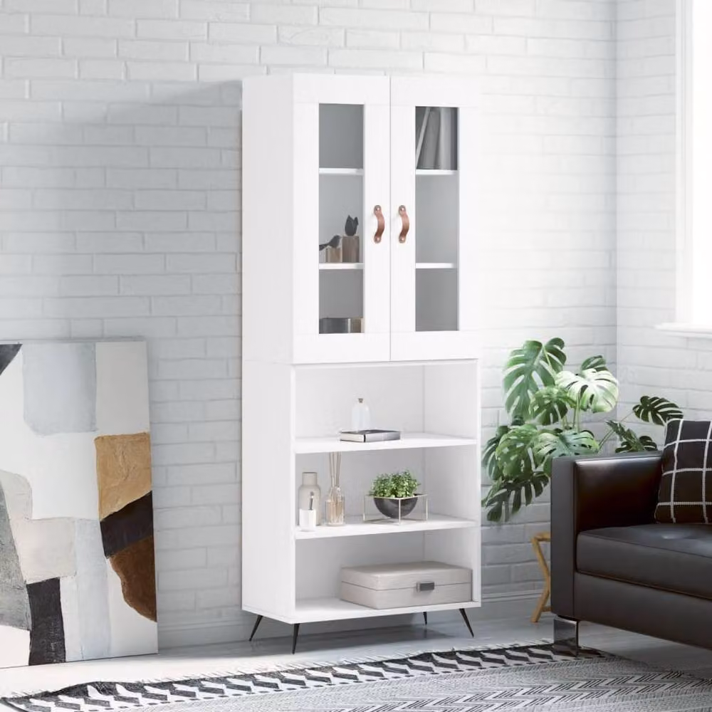 Berkfield Home Modern White Highboard with Glass Doors, W/D/H: 69.5 x 34 x 180 cm – 2