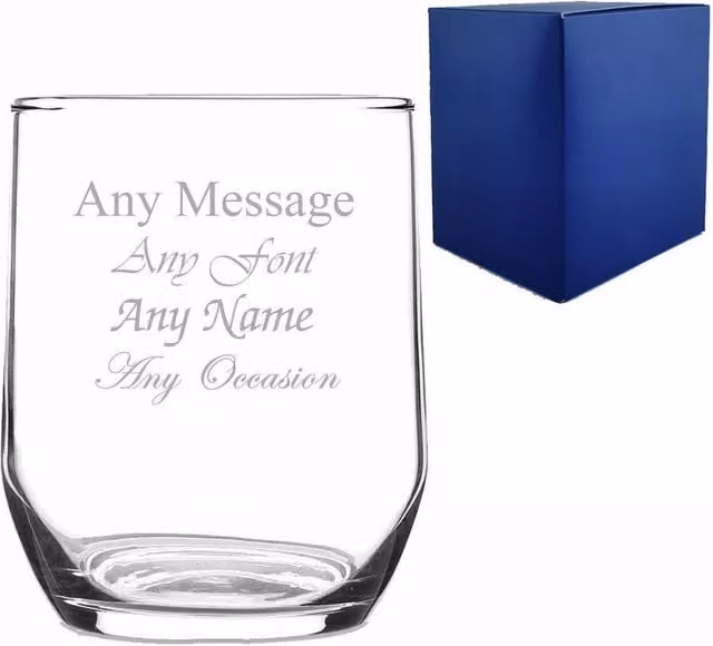 Uniqueful Personalised Engraved Sude Stemless Whisky and Gin Tumbler Glass, Clear, 315 ml