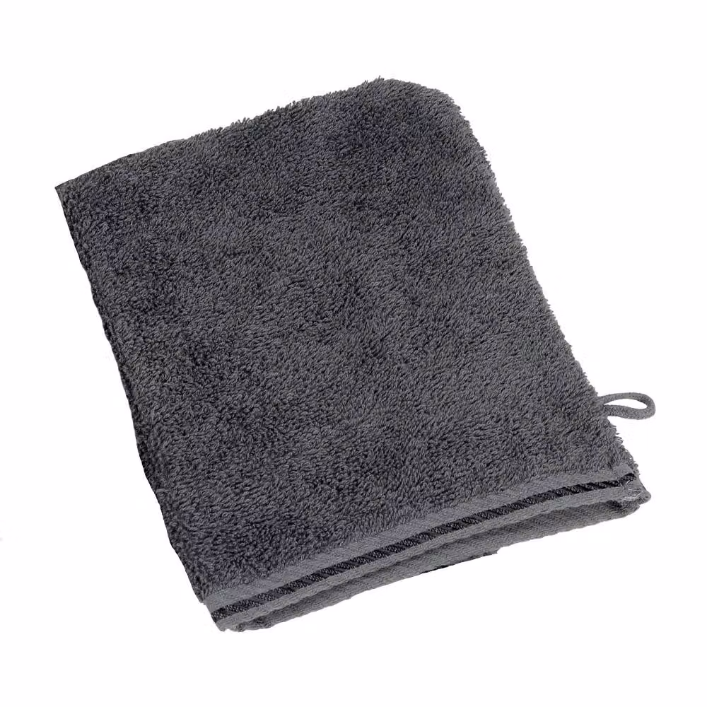 ARTG Dark Grey Fluffy Cotton Terrycloth Wash Glove with Satin Trim – 2