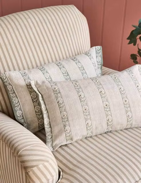 Laura Ashley Semington Pure Cotton Rectangular Cushion in Green, Blue and Pink Mix