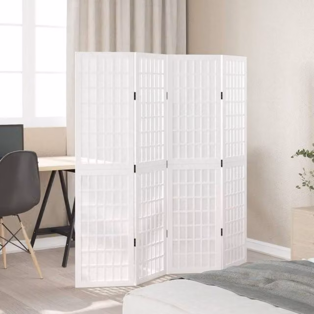 Berkfield Home 4-Panel Room Divider in White Solid Paulownia Wood, H 160 cm x W 140 cm