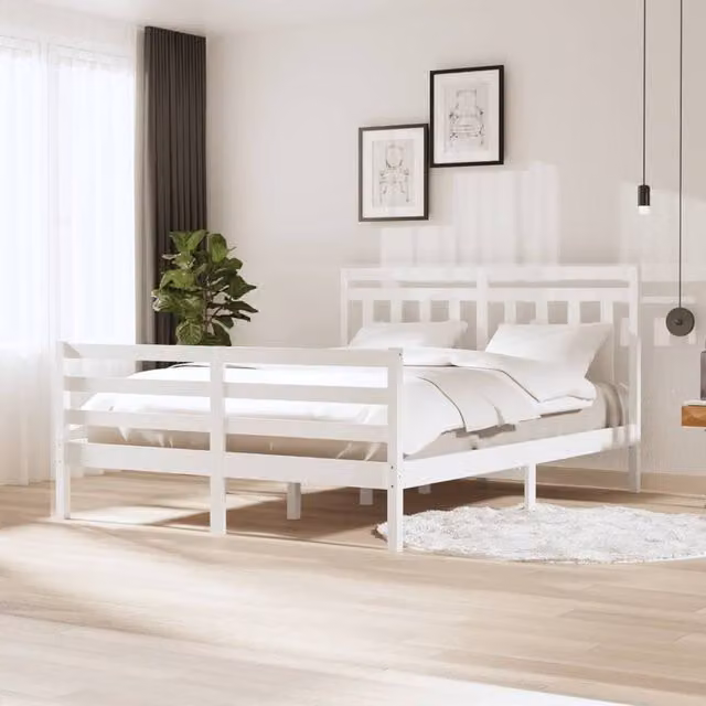 Berkfield Home White Solid Pine Wood Bed Frame W/D/H: 160 x 200 cm – 1