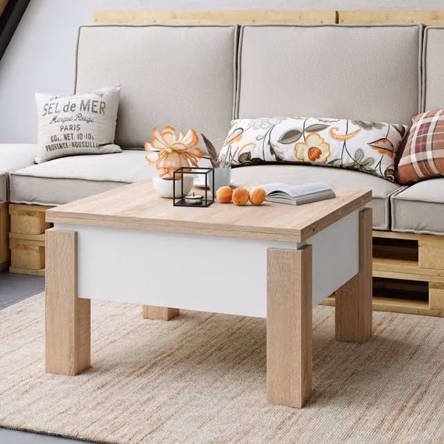 Heze Furniture Oslo 2 in 1 Extending Coffee Table in White and Sonoma Oak, Width: 90-180 cm