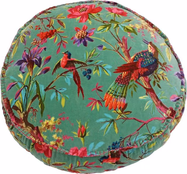 Paradise Round Velvet Cushion in Blue and Green