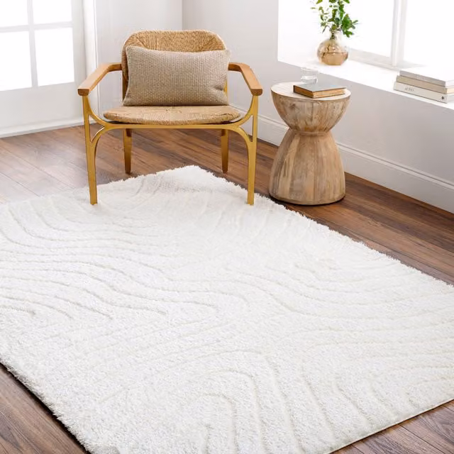 Livabliss Nomadic Shaggy Ivory Modern Abstract Soft Plush Pile Rug, W: 160 cm, L: 215 cm – 1