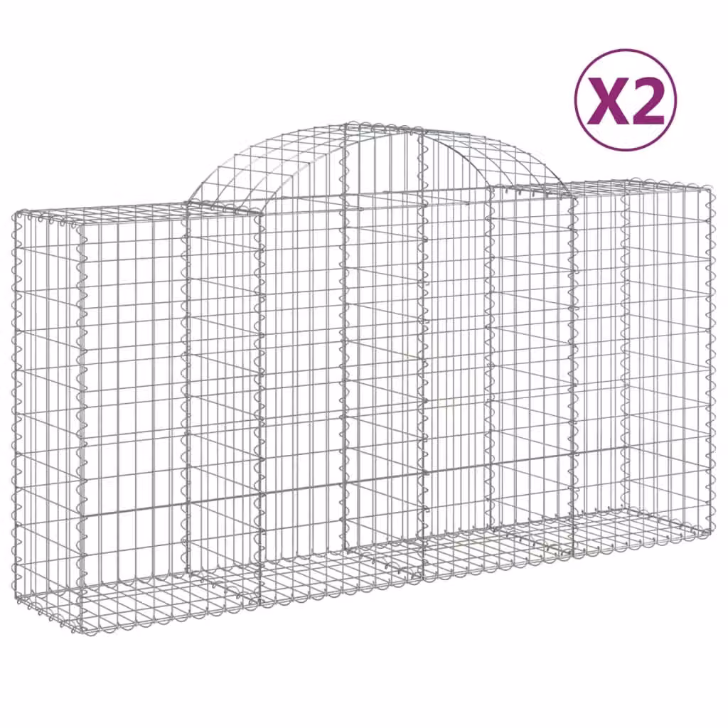 Berkfield Home Arched Gabion Baskets, 2 Piece Set, Silver Galvanised Steel, W: 200 cm, D: 50 cm, H: 100-120 cm – 2