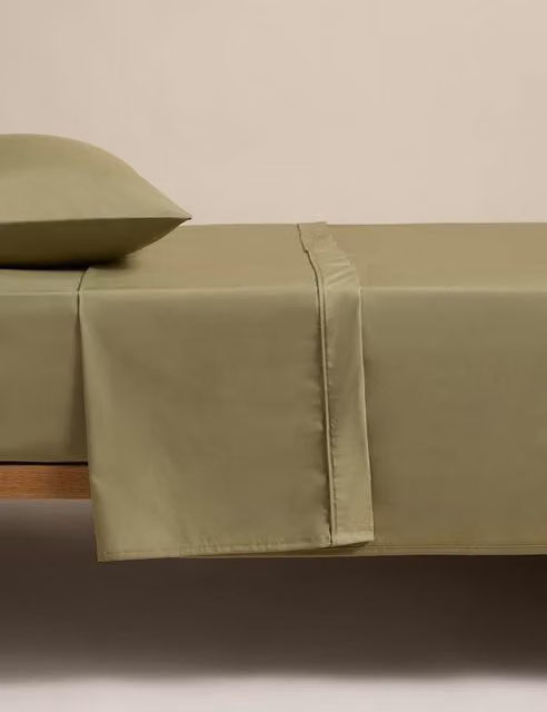 M&S Egyptian Cotton 230 Thread Count Flat Sheet, Fern Green, W: 140 cm, L: 200 cm