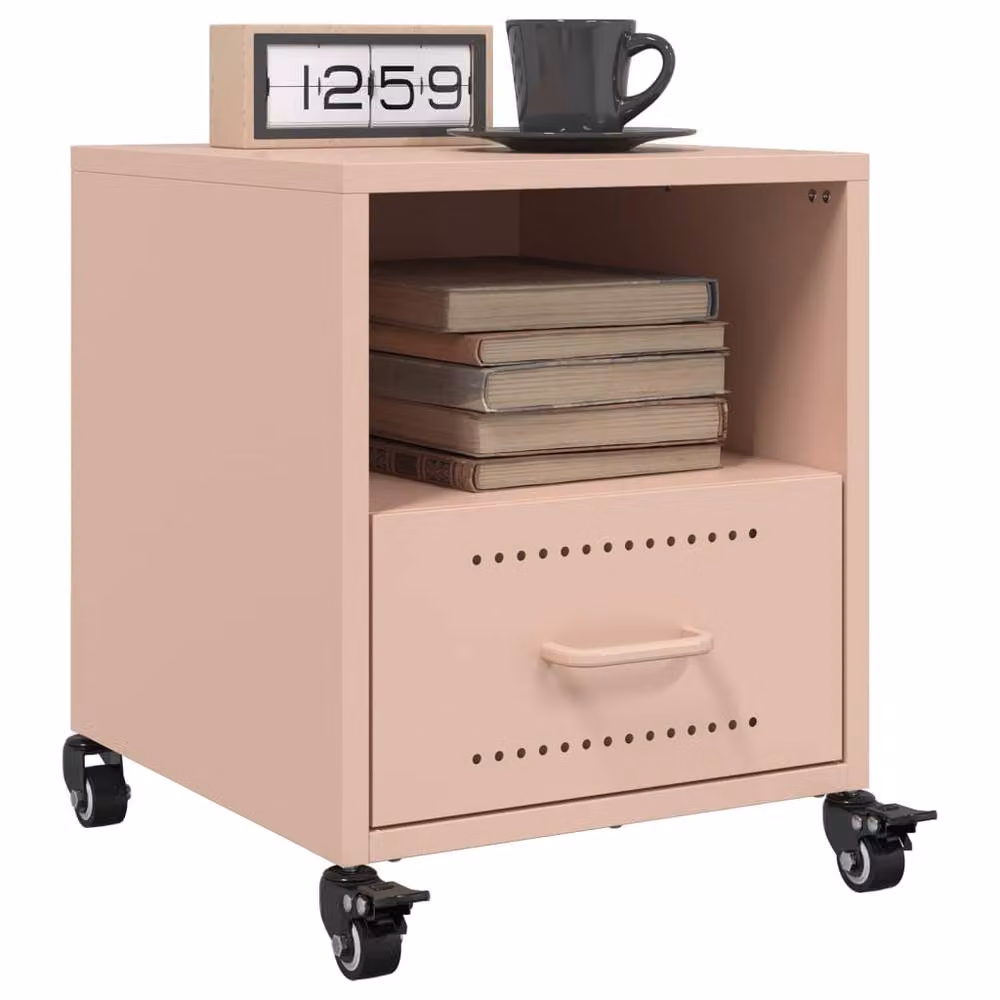 Berkfield Home Set of 2 Pink Metal Bedside Cabinets, W/D/H: 36 x 39 x 43.5 cm – 2