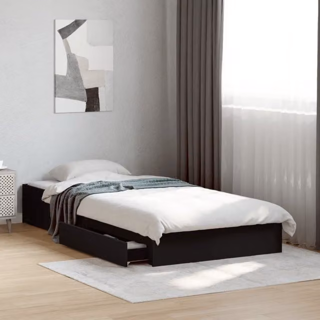 Berkfield Home Single Bed Frame with Drawers, Black, W/D/H: 90 x 190 cm