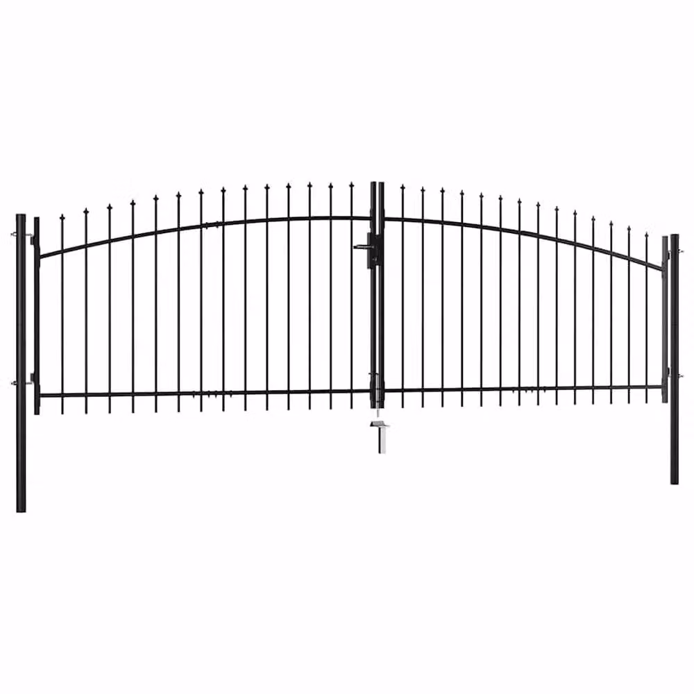 Berkfield Home Durable Steel Double Door Swing Fence Gate with Spear Top, Black, W: 400 cm, H: 175 cm