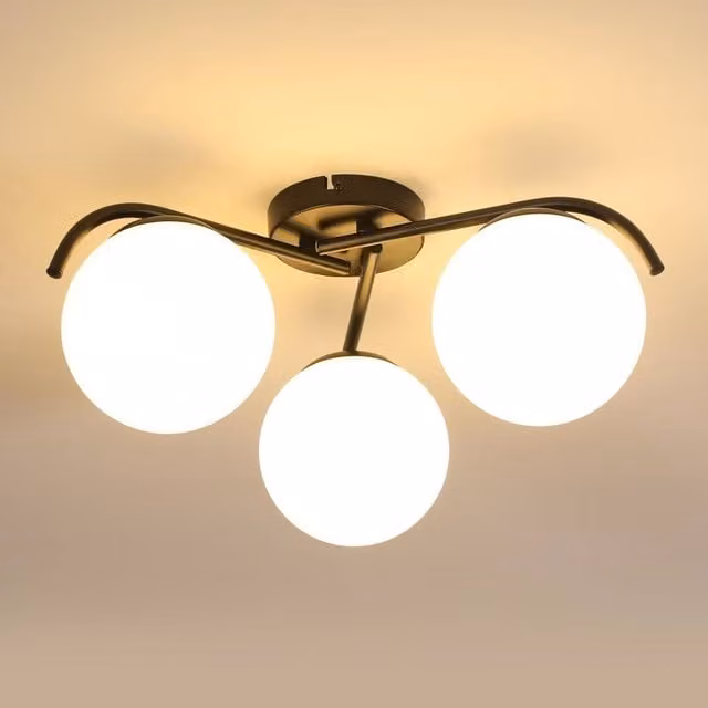 Goeco Modern Ceiling Light with White Glass Globe and Black Metal Frame, E27 Socket – 1