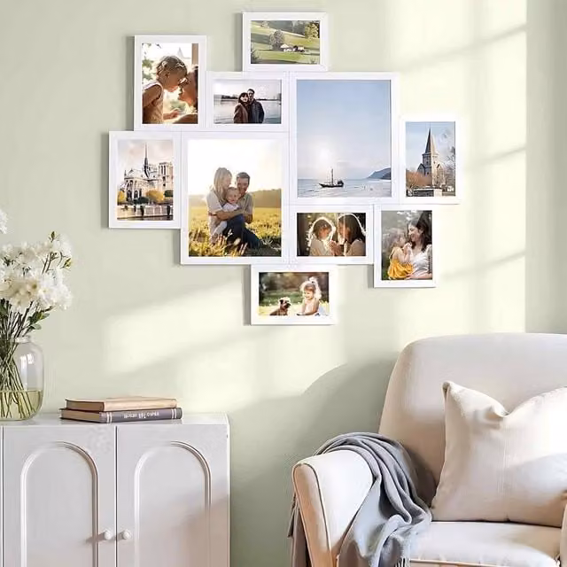 The Bazaarist Set of 10 White Rectangular Plastic Photo Collage Wall Frames