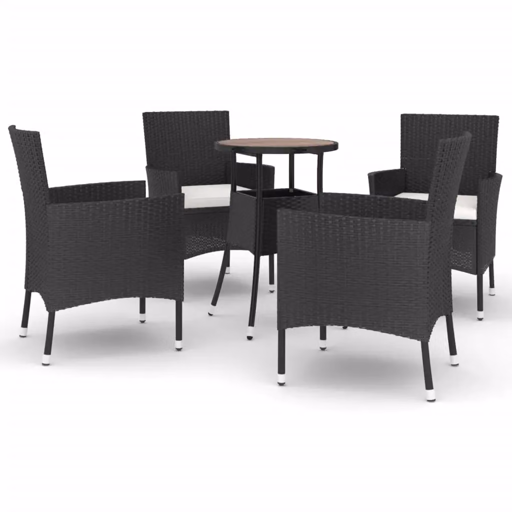Berkfield Home 5 Piece Black Poly Rattan Garden Bistro Set with Cushions – 2