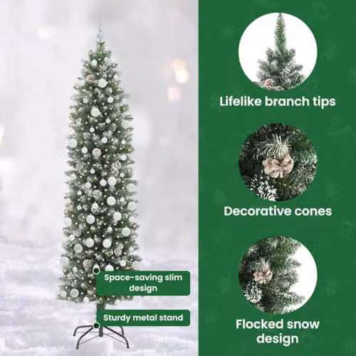 vidaXL Artificial Slim Cone Christmas Tree in Green and White, Height: 210 cm – 5