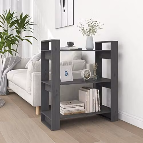 vidaXL Grey Solid Wood Pine Book Cabinet and Room Divider, W: 80 cm, D: 35 cm, H: 91 cm – 2