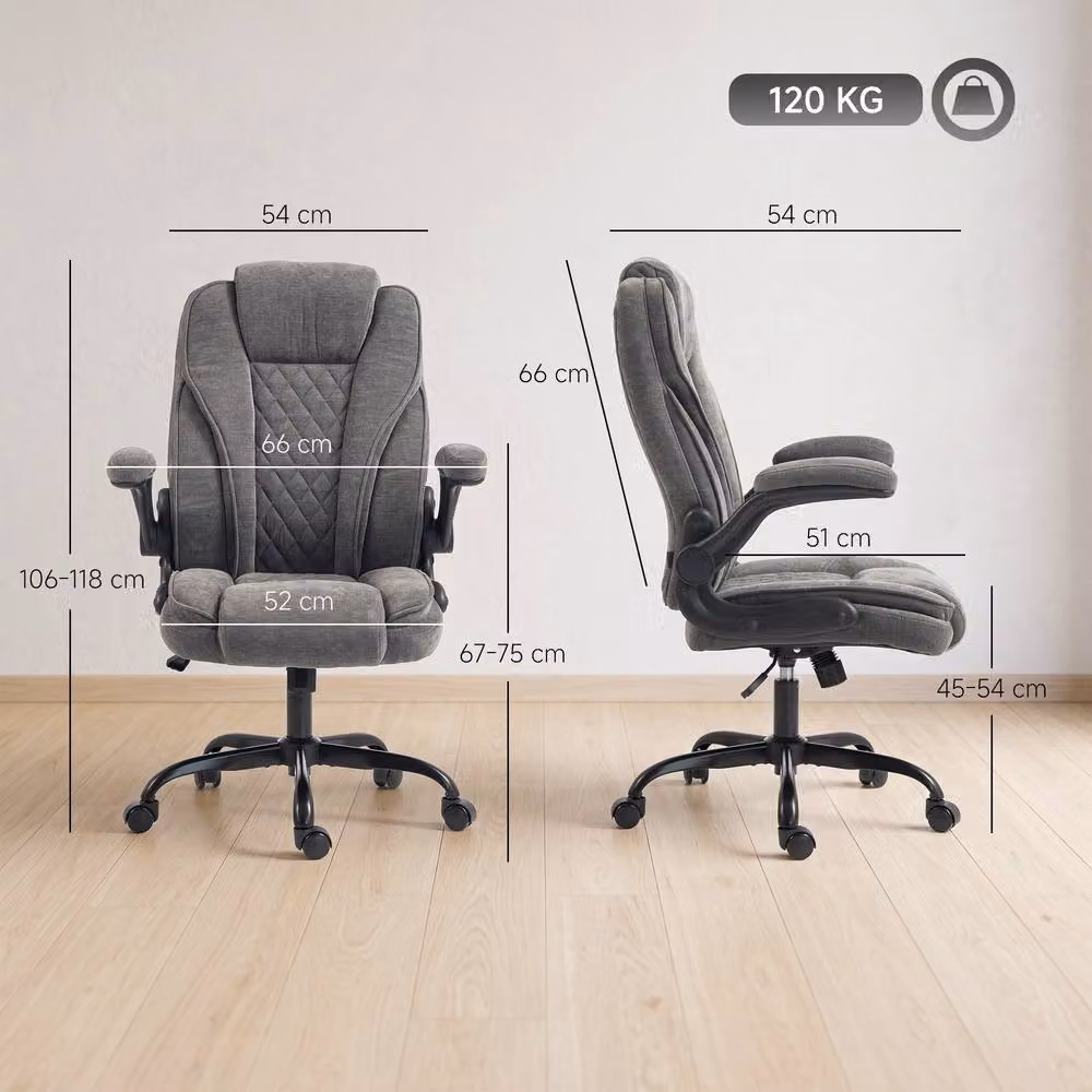 HOMCOM Grey Fabric Task Office Chair with Flip-up Armrests – 3