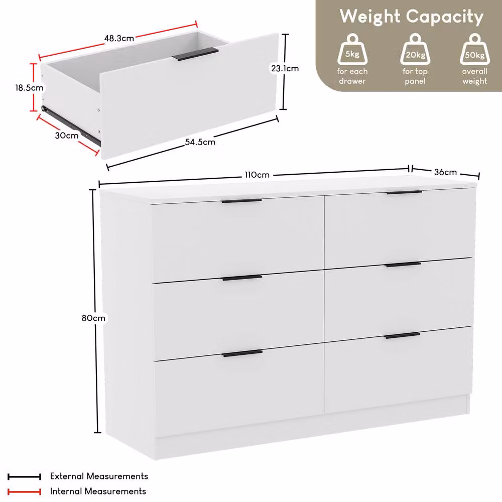 HD Designs Trega 6 Drawer Chest of Drawers in White – 2