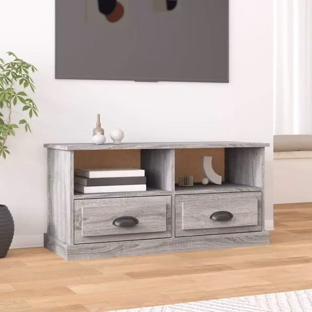 Berkfield Home Grey Sonoma TV Cabinet in Engineered Wood W: 93 cm, D: 35.5 cm, H: 45 cm – 1