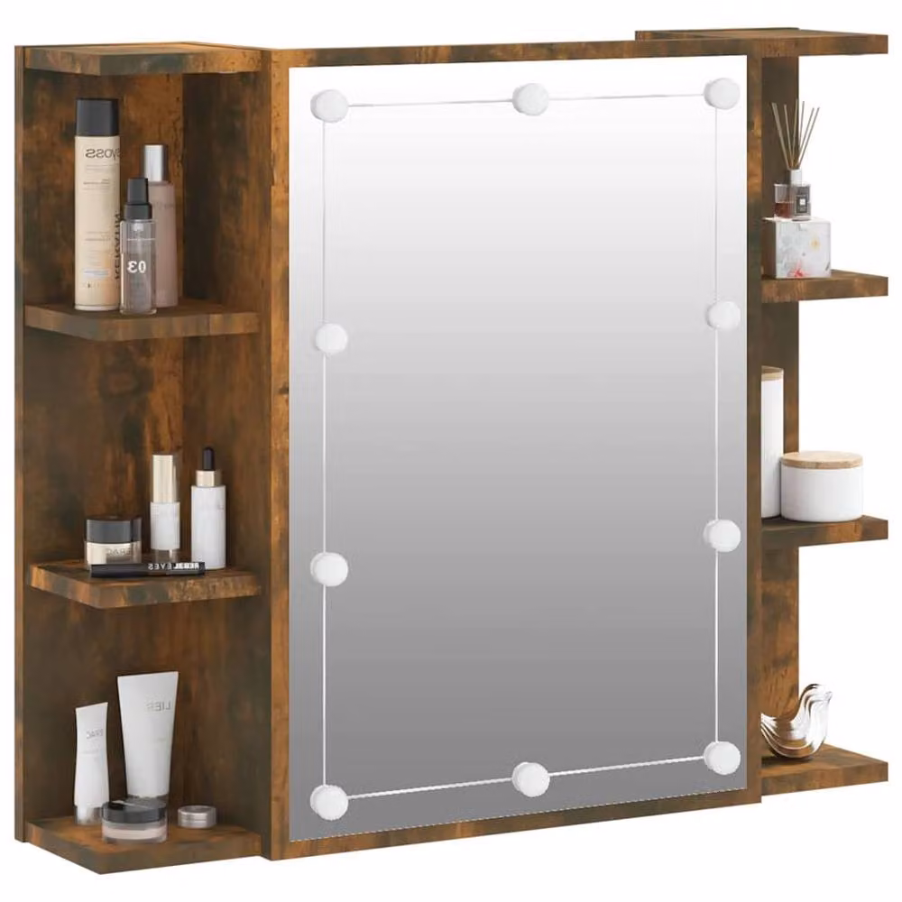 Berkfield Home Mirror Cabinet with LED Lighting in Smoked Oak Brown, W/D/H: 70 x 16.5 x 60 cm – 2