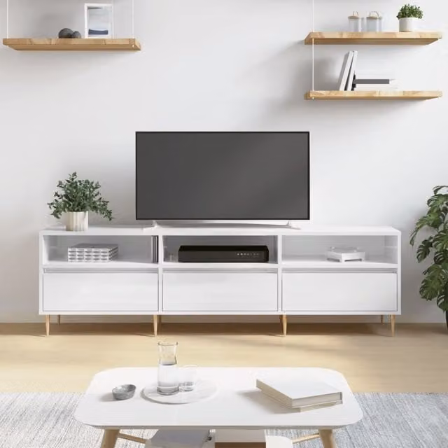 Berkfield Home High Gloss White TV Cabinet, W: 150 cm, D: 30 cm, H: 44.5 cm – 1