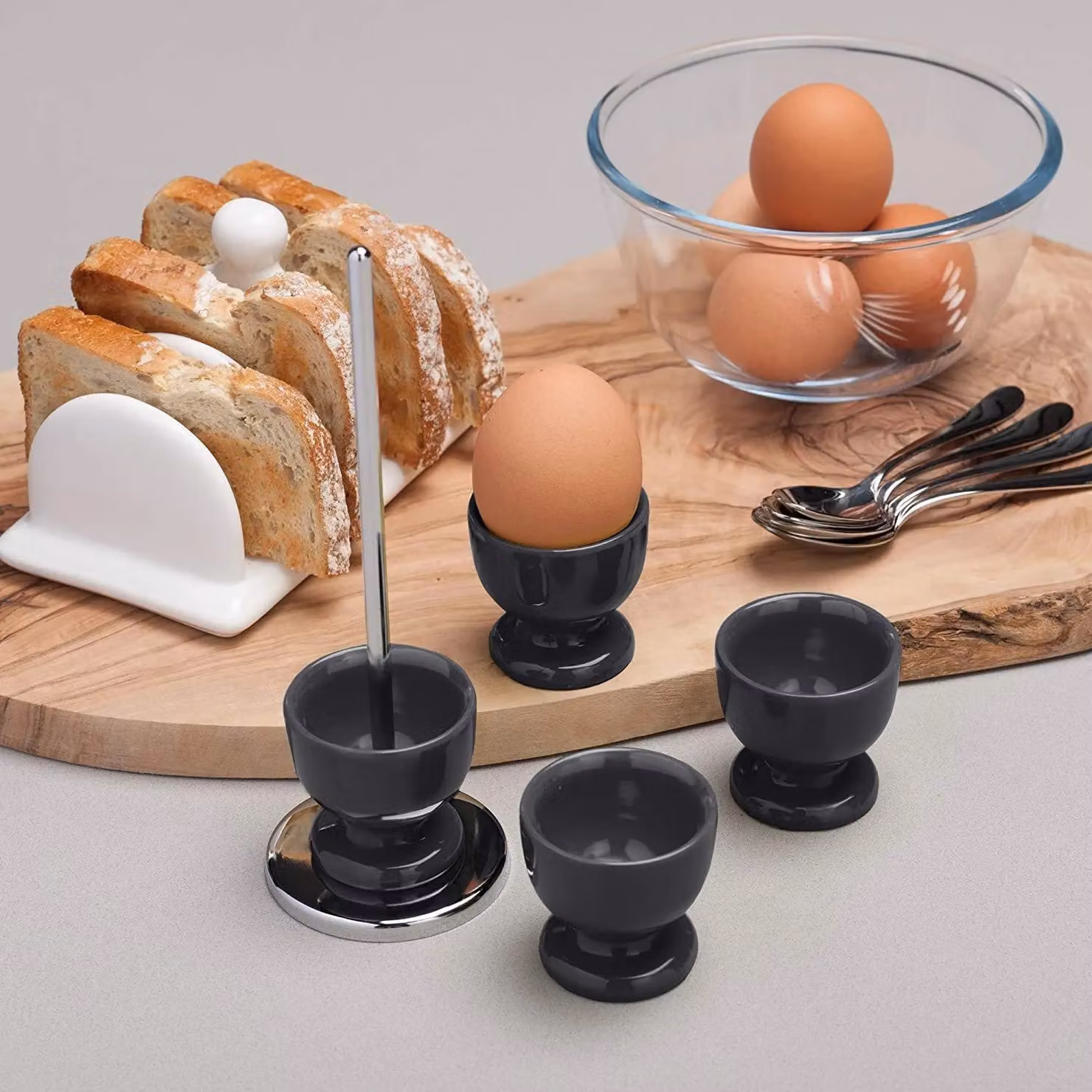 Zeal Stack and Store Egg Cup Set of 4 in Dark Grey with Chrome Stand – 4