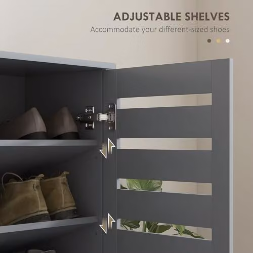 HOMCOM Shoe Storage Cabinet with Hinged Doors and Internal Shelves for 15 Pairs of Shoes, Grey – 4