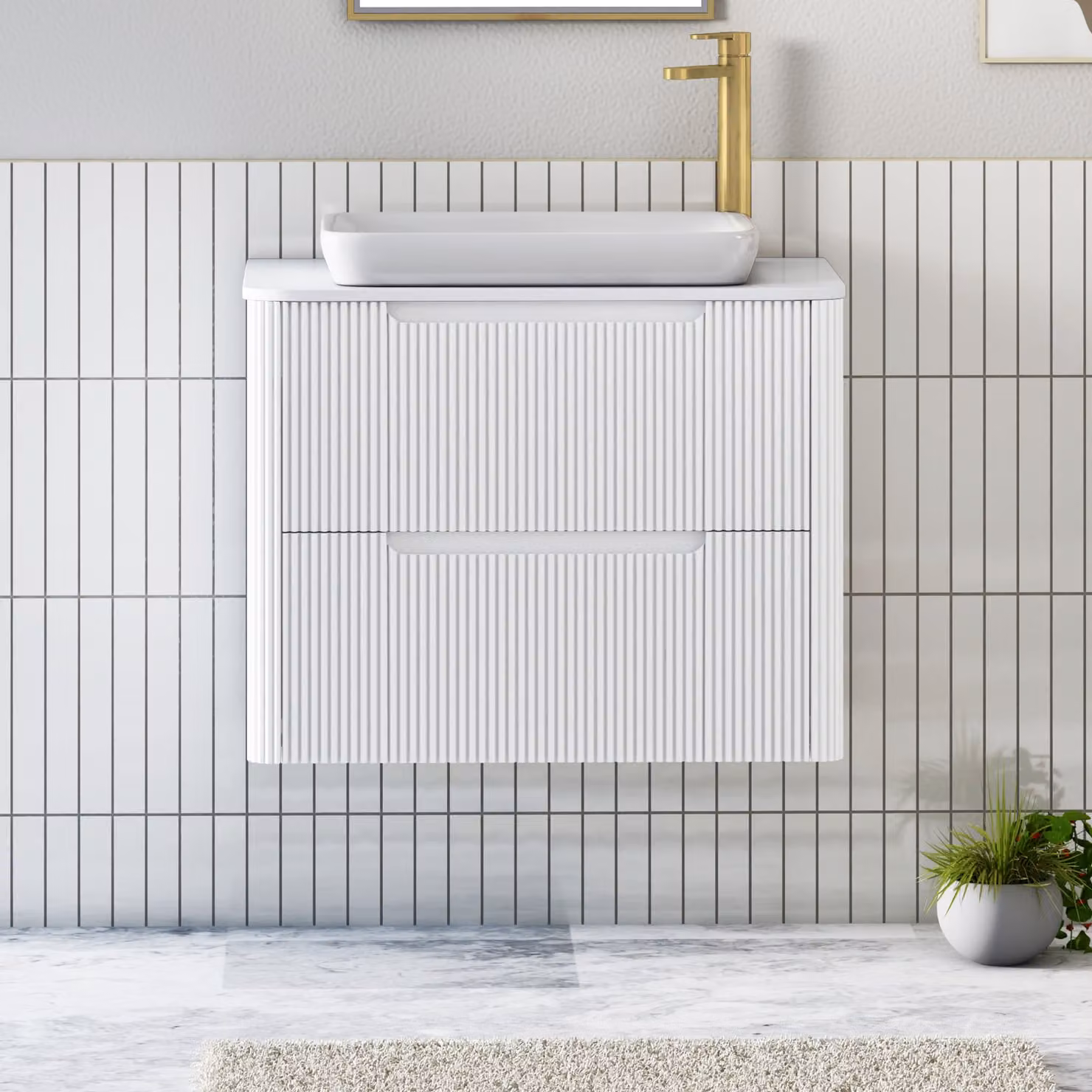 Royal Bathrooms Avenza 800mm Matt White Wall Hung Vanity Unit with 2 Drawers and Qubix Basin