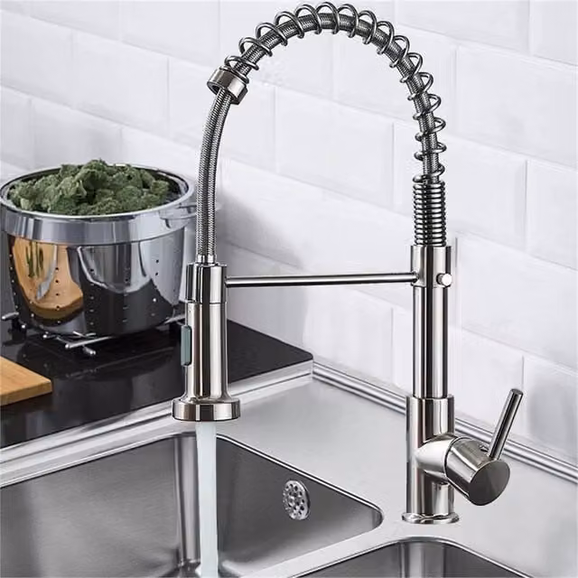 Kelvenix Silver Pull Out Kitchen Sink Mixer Tap with Dual Spray Spout and Single Lever Control – 1