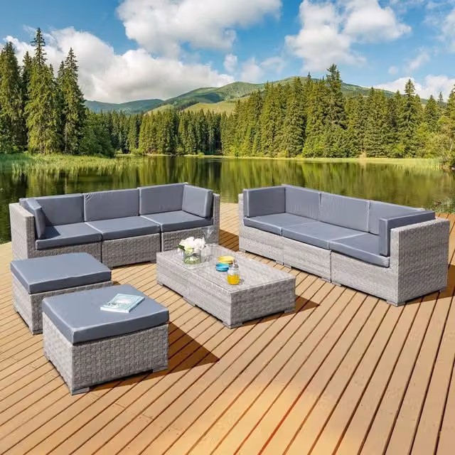 Oseasons Trinidad Deluxe 8 Seat Modular Rattan Sofa Set in Grey